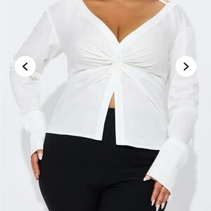 Fashion Nova White Twist-Front Button Down Shirt